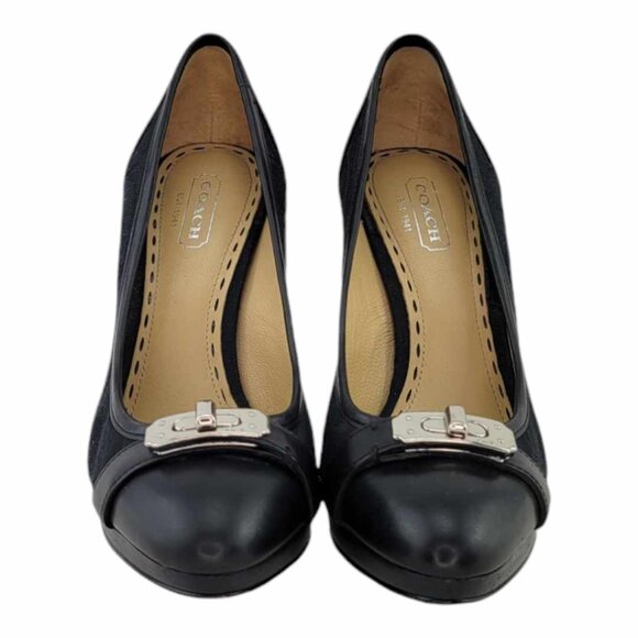 AUTHENTIC Coach Camille Black Signature Turnlock Pumps Sz 5.5 Smooth Leather Toe - Picture 12 of 13